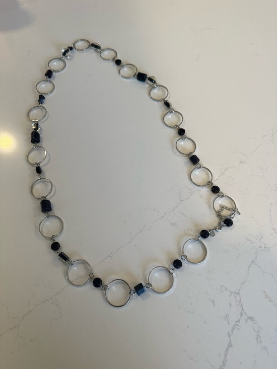 Lia Sophia Jewelry - Silver Hoop & Blue Bead Long Necklace - Elegant Women's Jewelry